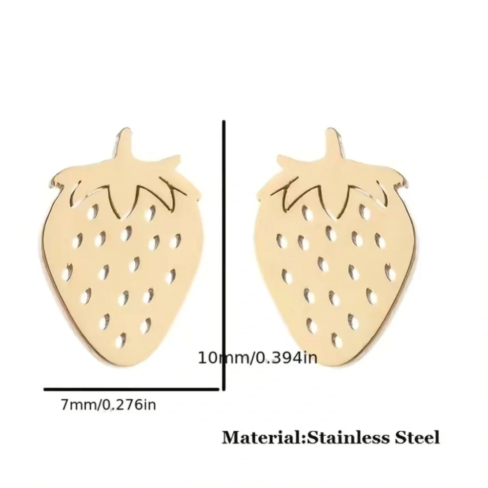 Stainless Steel Gold Strawberry Stud Earrings